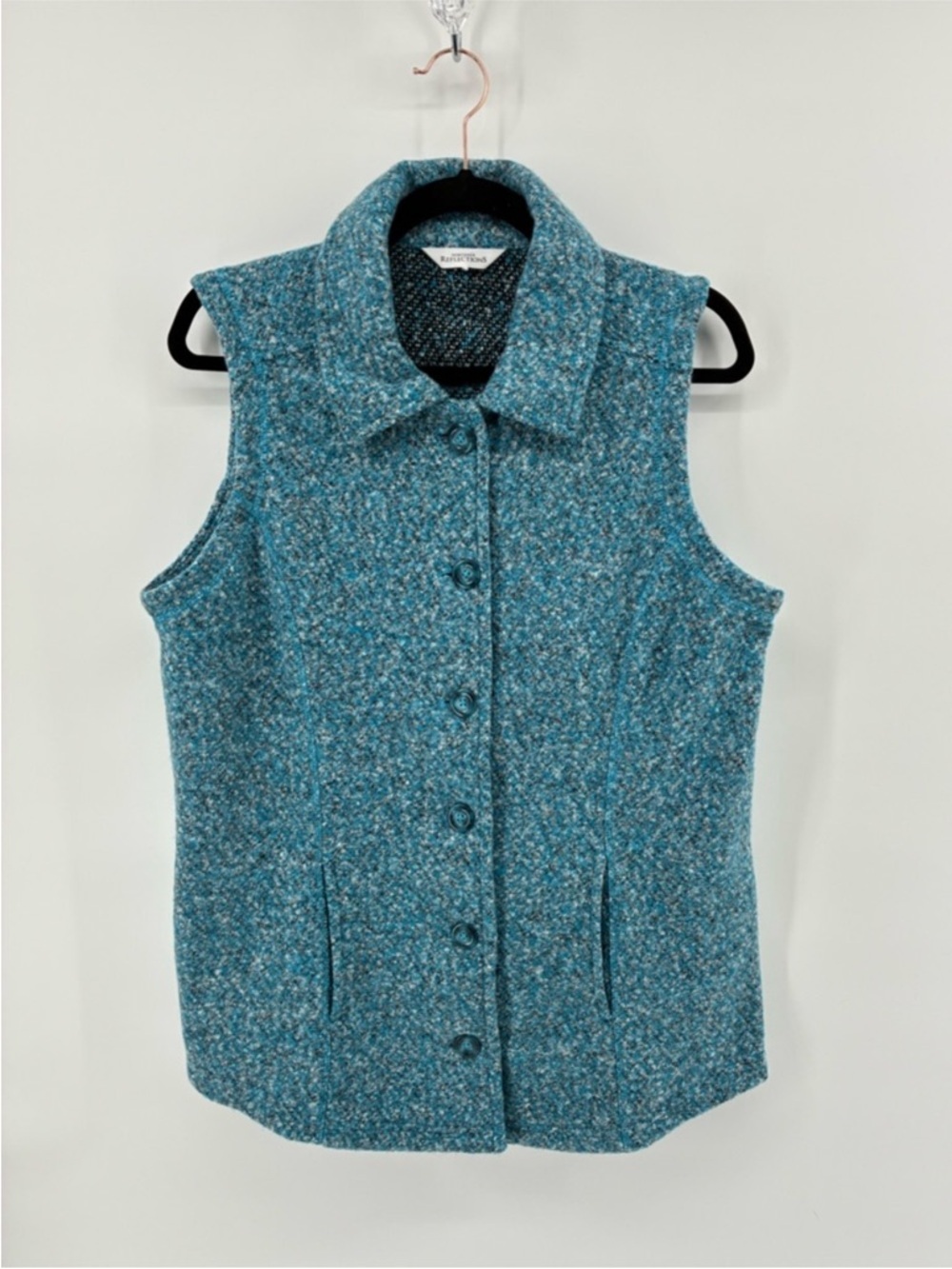 Teal Tweed Button-Front Sleeveless Vest